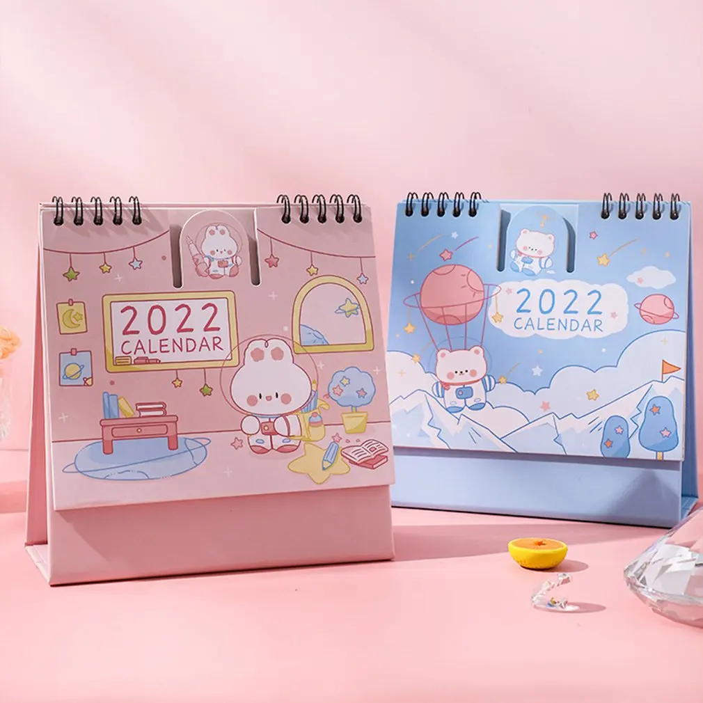 

2022 Cartoon Cute Desk Calendar Gift Box Kawaii Desktop Storage Decoration Calendar Home Office Supplies Stationery Accessories