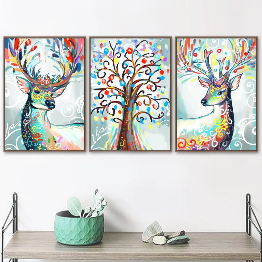 

Flower Sika Deer Butterfly Tree Wall Art Canvas Painting Animal Nordic Posters And Prints Wall Pictures For Living Room Decor