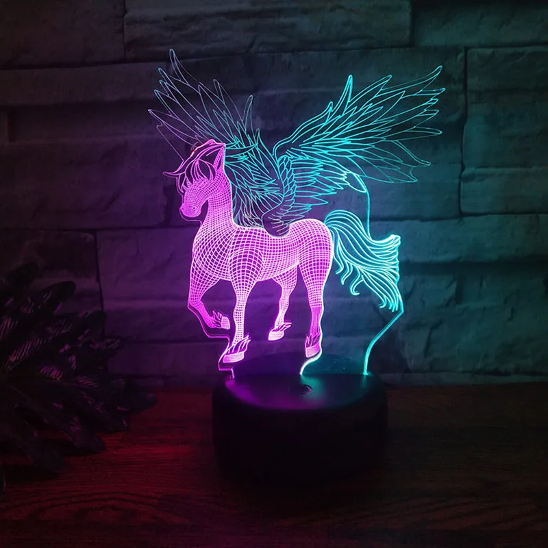 

New Lamp Double Color Show Acrylic 3D LED Night Light Unicorn Shaped Table Desk Lamp Xmas Home Decoration Lovely Gifts For Kids