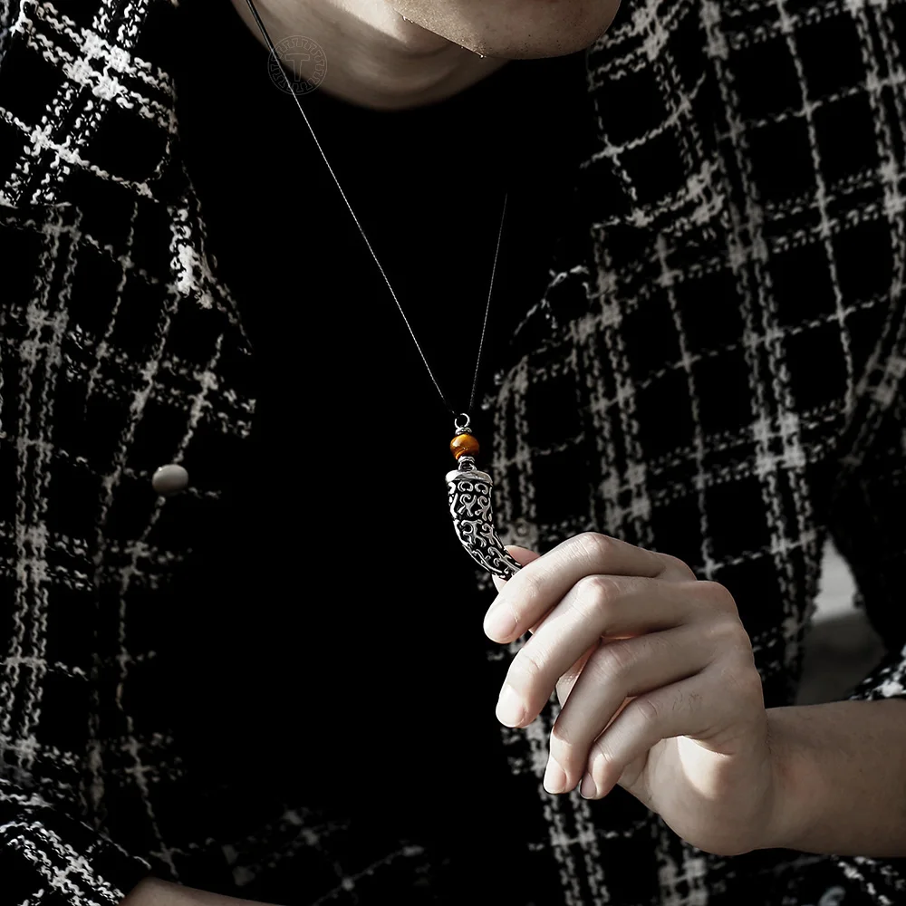 Новый дизайн 2 мм черная кожа Нержавеющая сталь олон ожерелье волчий зуб для