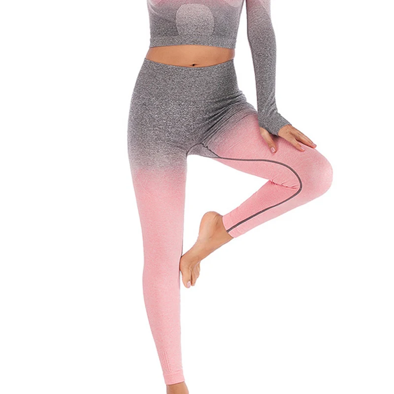 Peach pant Женский пуш-ап спортивный бюстгальтер энергия бесшовные Омбре Йога Леггинсы хип-ап укороченные рубашки осень зима спортивные костюмы для тренировок - Цвет: Peach pant