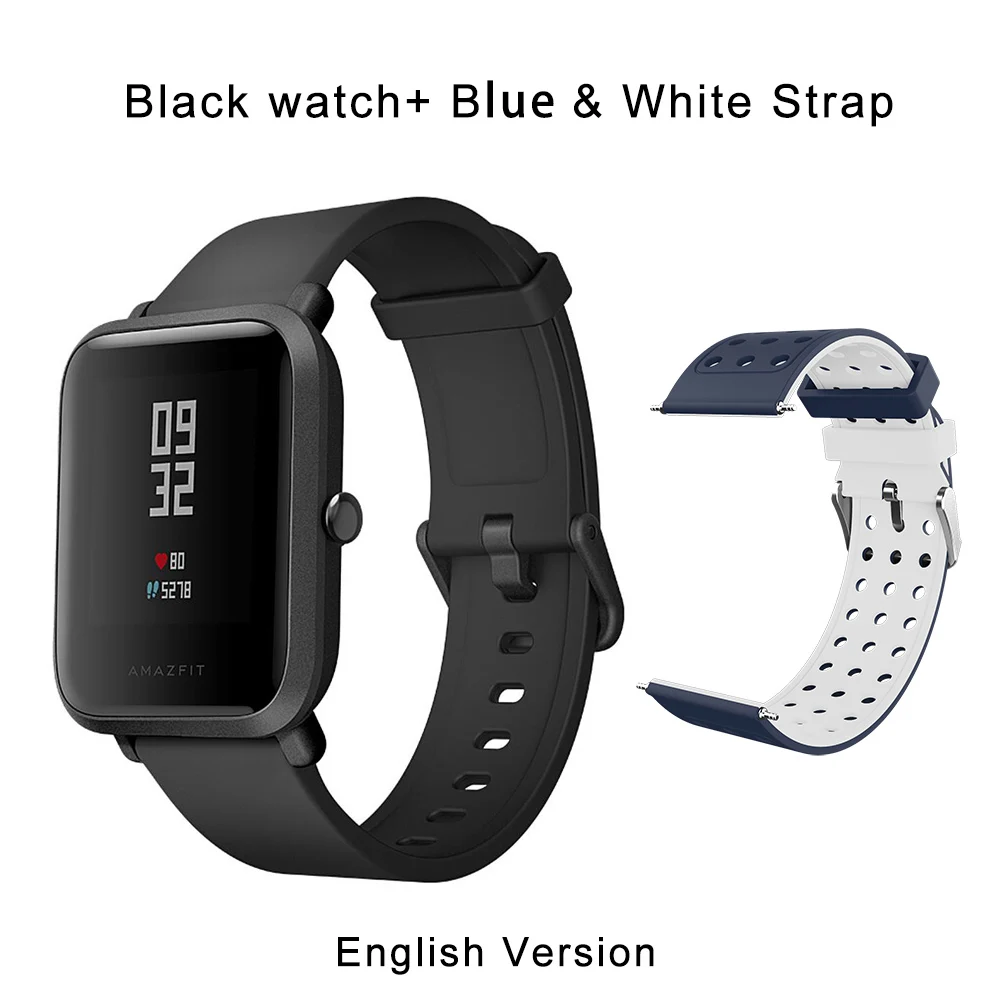 Black add blue strap Новые английские оригинальные Huami Amazfit Bip спортивные Смарт-часы gps Smartwatch глонесс монитор сердечного ритма 45 дней фитнес-трекер - Цвет: Black add blue strap