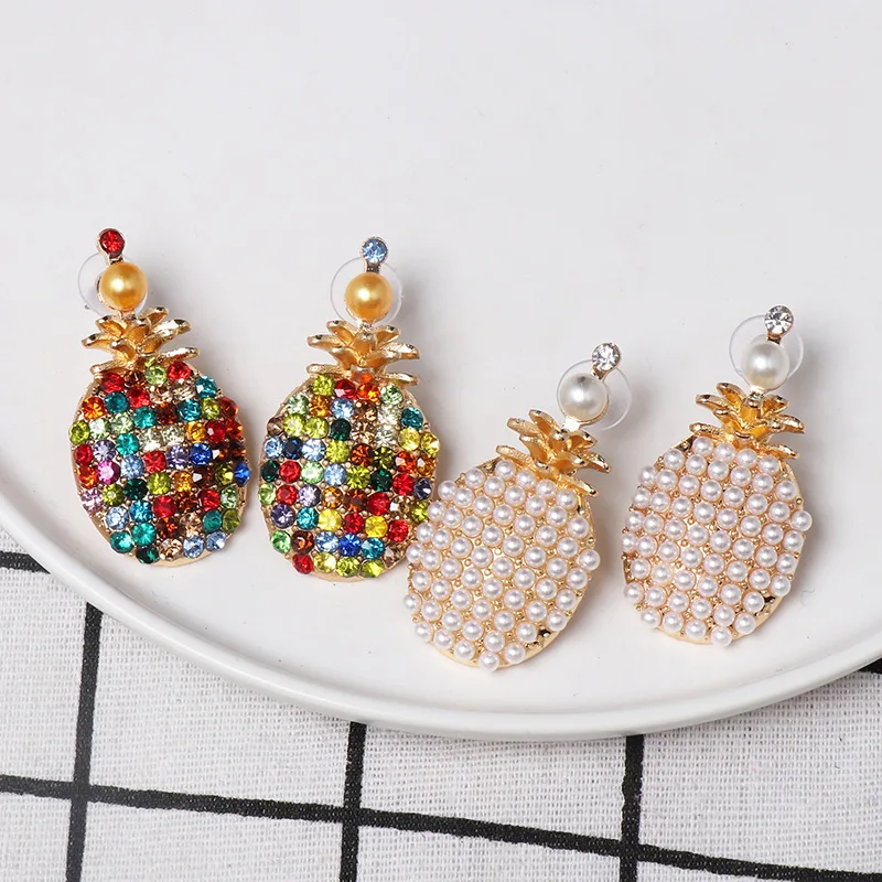 Cute Colorful White Pearl Pineapple Earrings for Women Girl Fruit Design High Quality Ear Jewelry Summer Fashion Gift | Украшения и