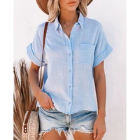 solid color breathable shirts 2021 summer casual loose short sleeve lapel button shirt female office elegant tops free shipping