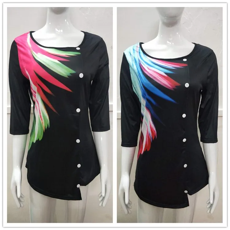 

2021 Summer New Style Hot Sale Women's Tops Fashion Casual Street Hipsters O-Neck Loose-fitting Printed Button Women's T-shirts