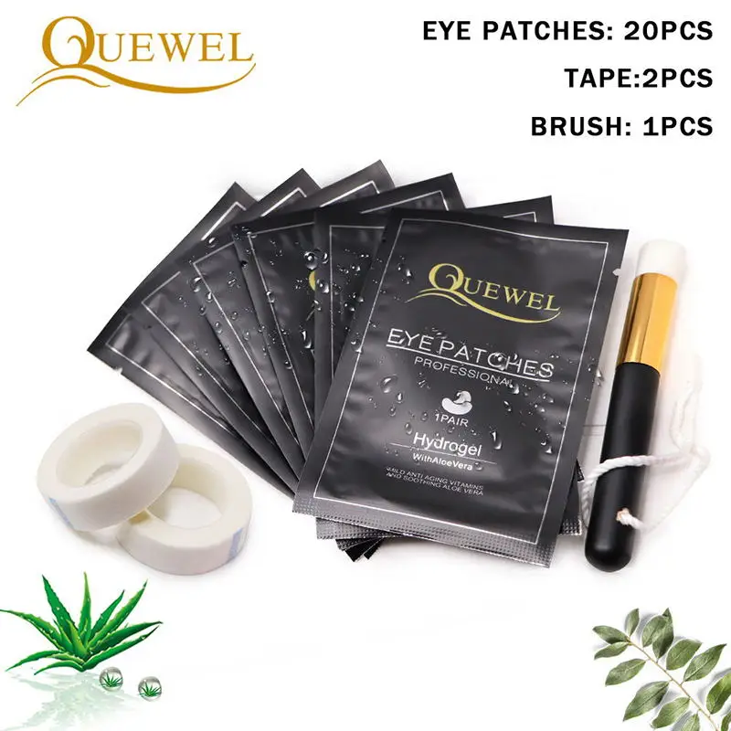 Quewel Eyelash Extension Practice Eye Patches Set Disposable Eye Gel Patch lashes Extension Eye Tape Cleaning Brush Makeup Tool - Цвет: Black Patches 20pcs