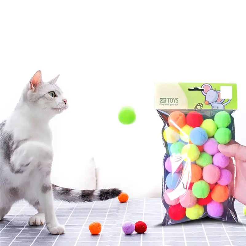 

30PCS Colorful Cat Ball Toy Interactive Cat Bouncy Toys For Indoor Kitten Chewing Pompom Teaser Chase Toy Ball For Pet Cats
