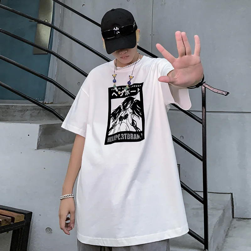 

Новинка лета 2021, футболка с коротким рукавом для молодых студентов, модная трендовая Свободная Повседневная футболка с круглым вырезом для ...