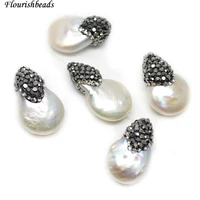 paved black crystal natural white pearl irregualr flat pear drop loose beads fit fashion jewelry making