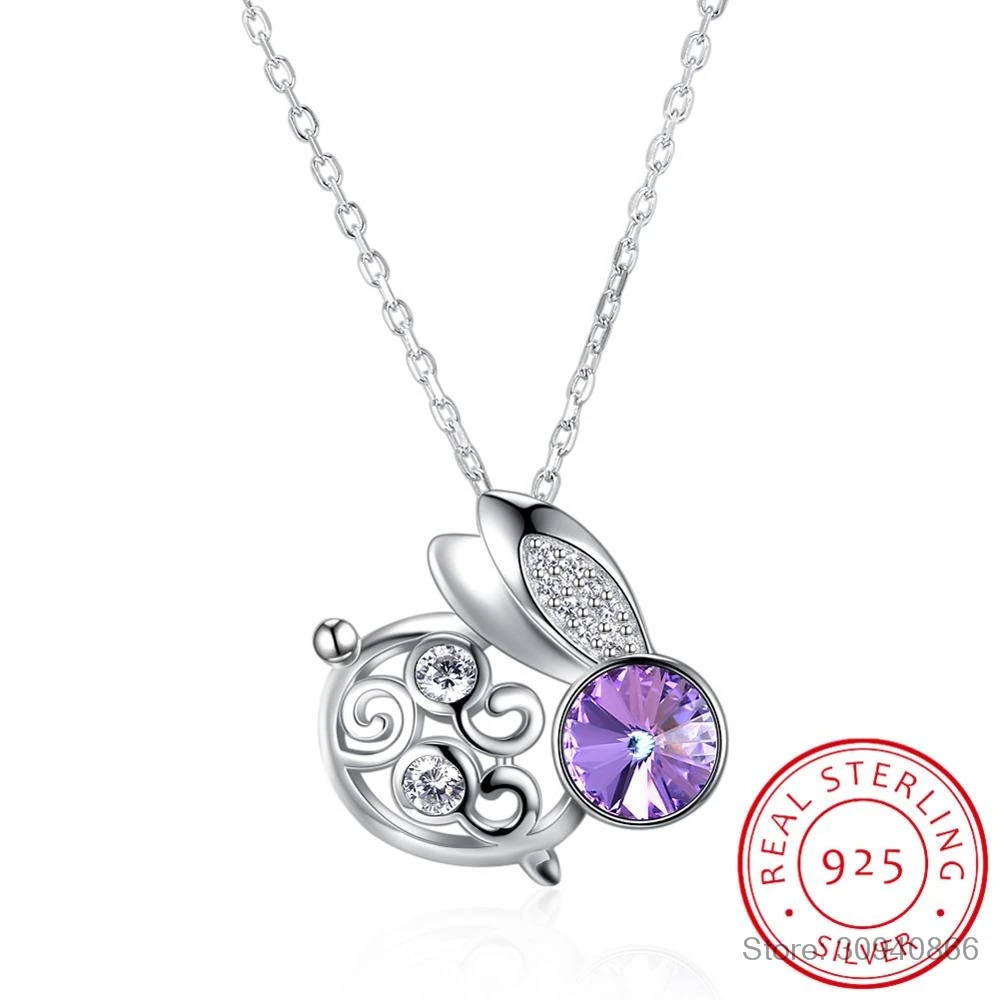 

LEKANI с украшением в виде кристаллов 925 серебряное ожерелье «кролик» с подвеской для женщин и девочек, хорошее ювелирное изделие, подарок