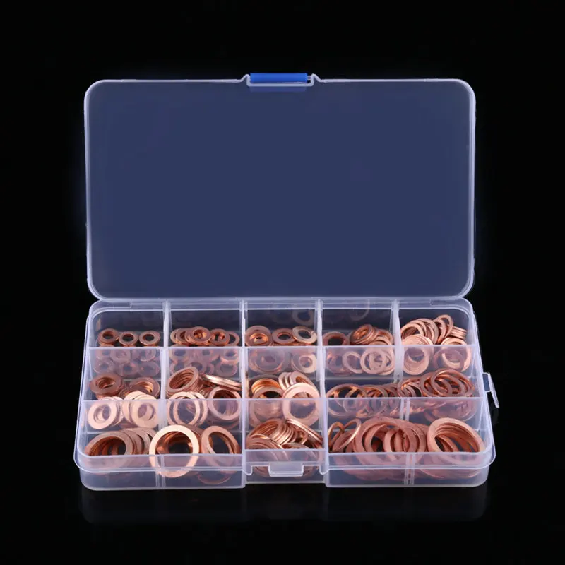 280pcs Professional Assorted Copper Washer Gasket Set Flat Ring Seal Assortment Kit M5-M20 with Box For Hardware Accessories |