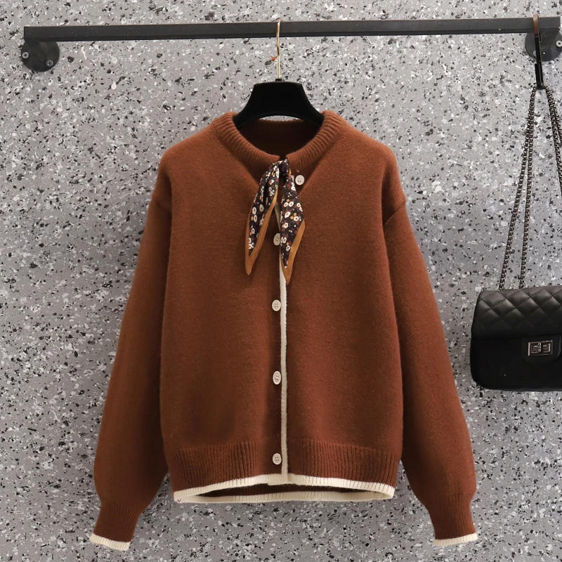 

Black Bow Sweet Plus Large Size Oversize Korean Style Fashion Cardigan For Autumn Women'S Clothing Ladies Sweaters Winter 2021