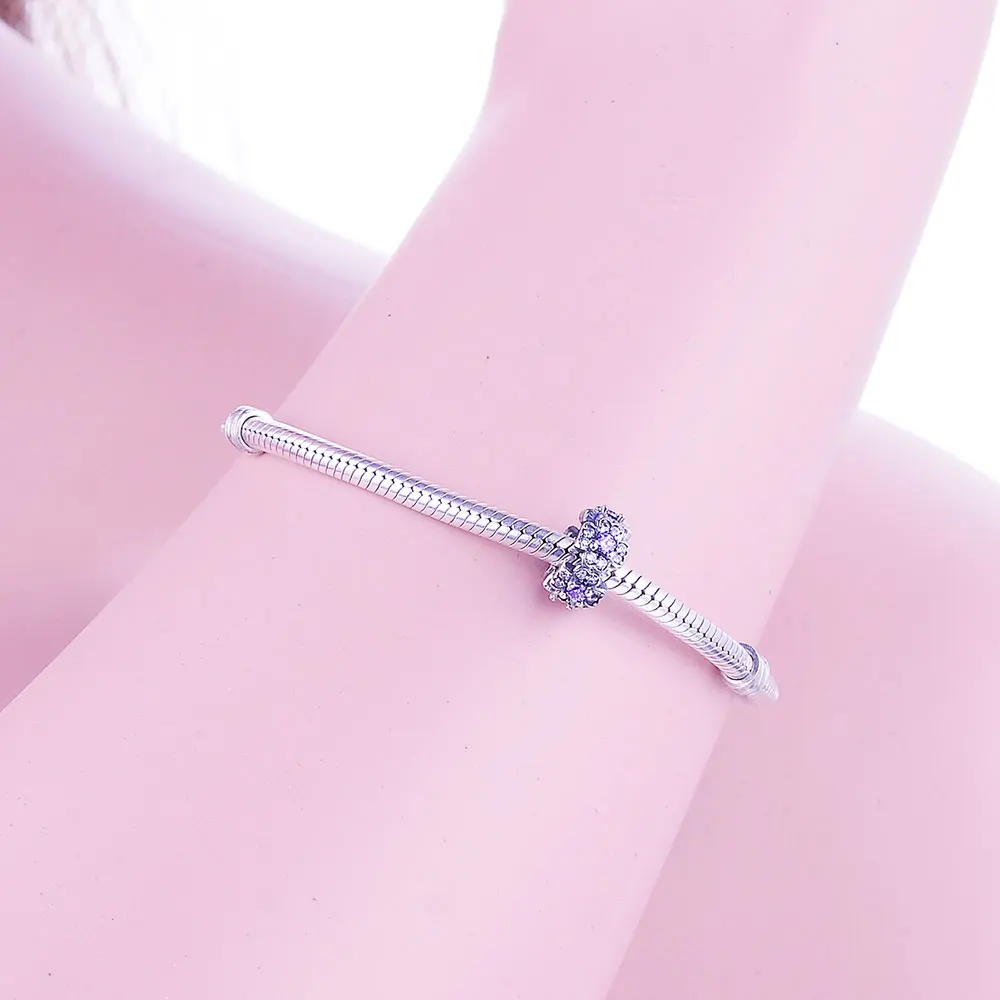 Настоящее серебро 925 пробы фиолетовый прозрачный циркон цветок разделитель шарм