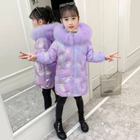 winter children clothing long parka silver jacket baby girl clothe faux fur kids coat snowsuit outerwear hooded overcoat