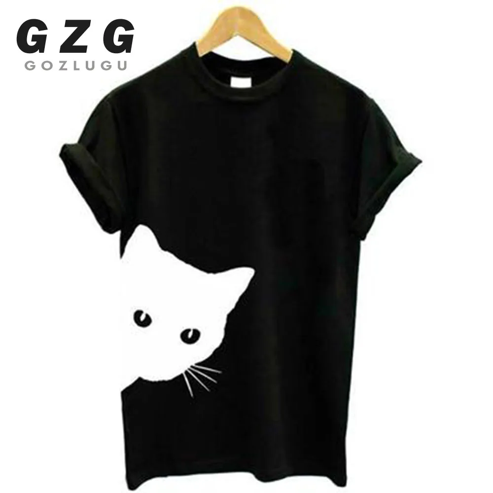 Женская футболка с принтом кота из стороны хлопковая Повседневная забавная для