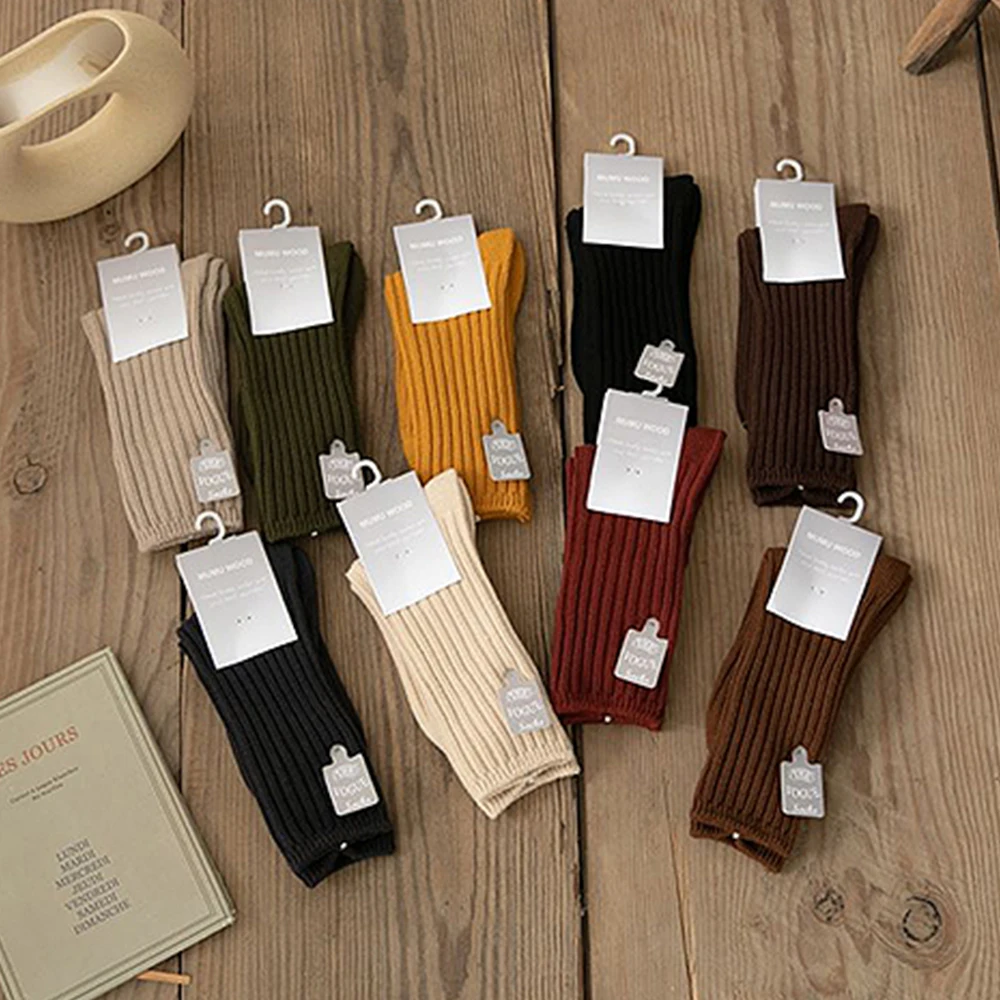 

Women Girls Socks Autumn Winter Style Japanese Knitted Hosiery Fashion Wild Candy Color Pure Cotton Soft Warm Casual Socks
