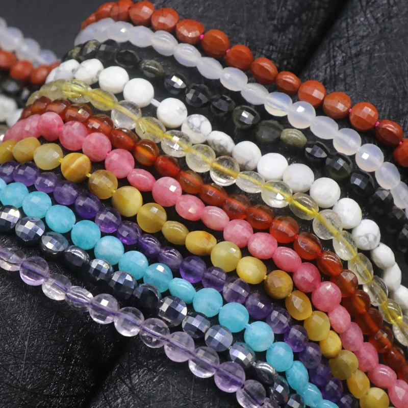 

6mm Natural Stone Bead Flat Facet Gemstone Bead Loose DIY Bead Jewelry Making Bracelet Necklace