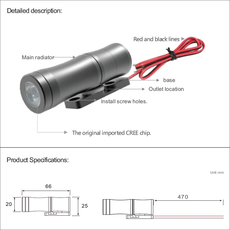 3W CREE светодиодный мини настенный светильник IP65 DC12-24V лампа с бамбуковой трубкой