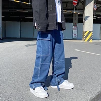 men hip hop casual jeans wide leg denim pant loose straight baggy mens jeans streetwear skateboard pants neutral trousers