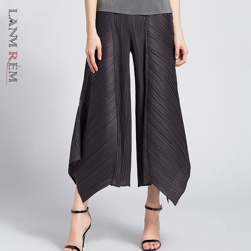 

Женские брюки до щиколотки LANMREM, с высокой талией, эластичные, широкие, расклешенные, плиссированные, свободные, винтажные, WK99116, осень 2021