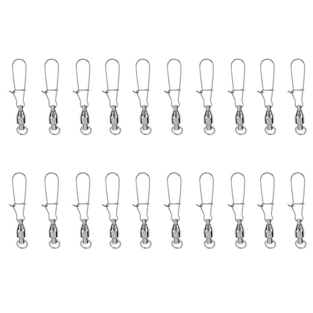 

20pcs Stainless Steel Fishing Barrel Rolling Swivel Snap Fastlock Clips