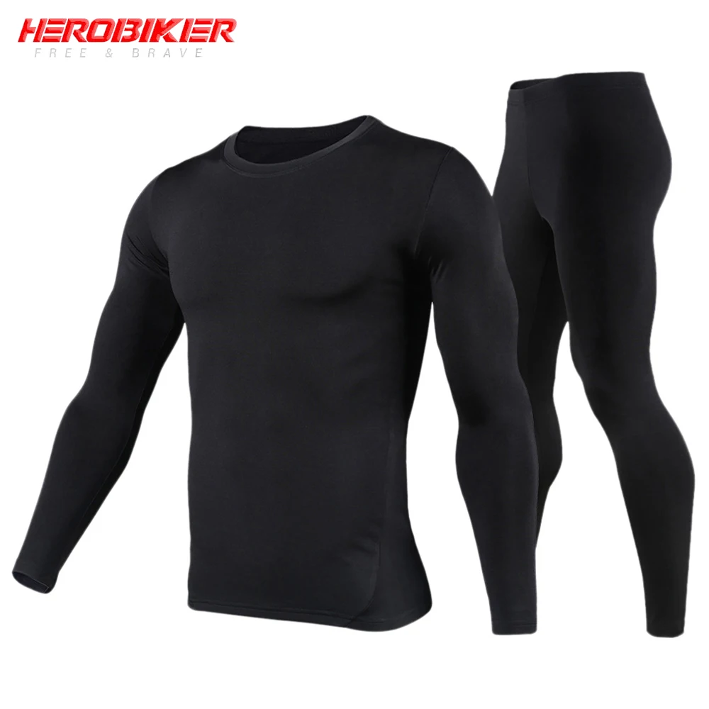 Комплект термобелья HEROBIKER для мужчин, мотоциклетное нижнее белье, зимнее теплое базовое белье, облегающие кальсоны, топ и штаны - изображение