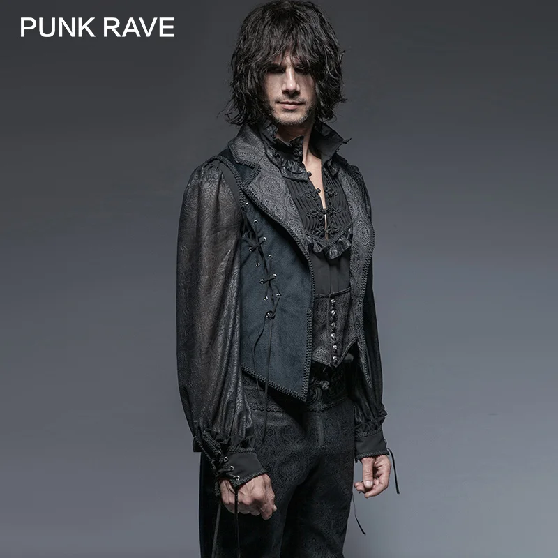 Мужской Длинный жилет в стиле панк готический синий Tuxode без рукавов с хвостом