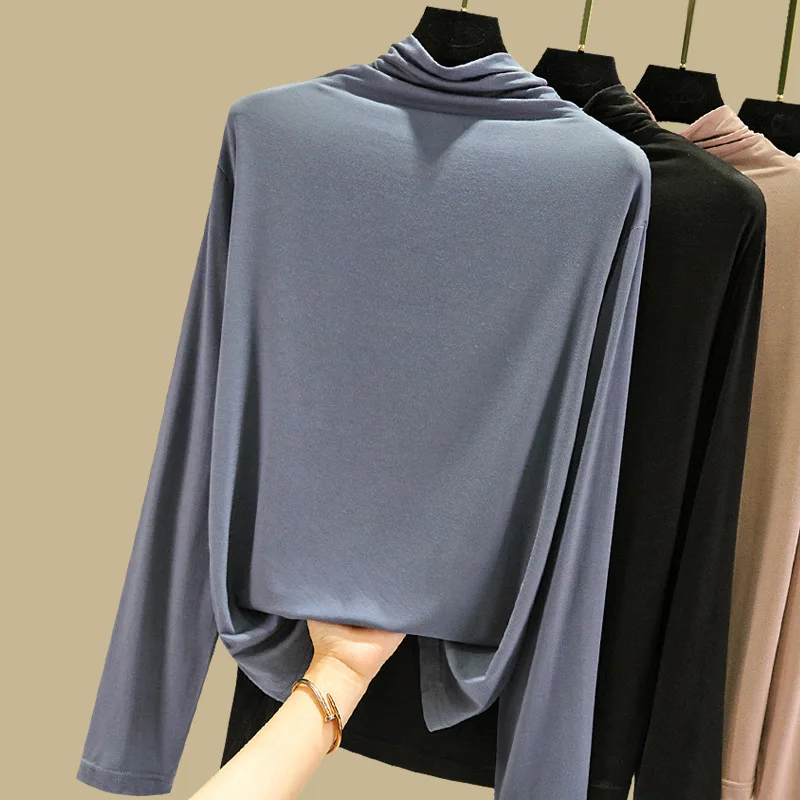

Half-high collar modal bottoming shirt women's autumn and winter new long-sleeved t-shirt thin section with slim fit