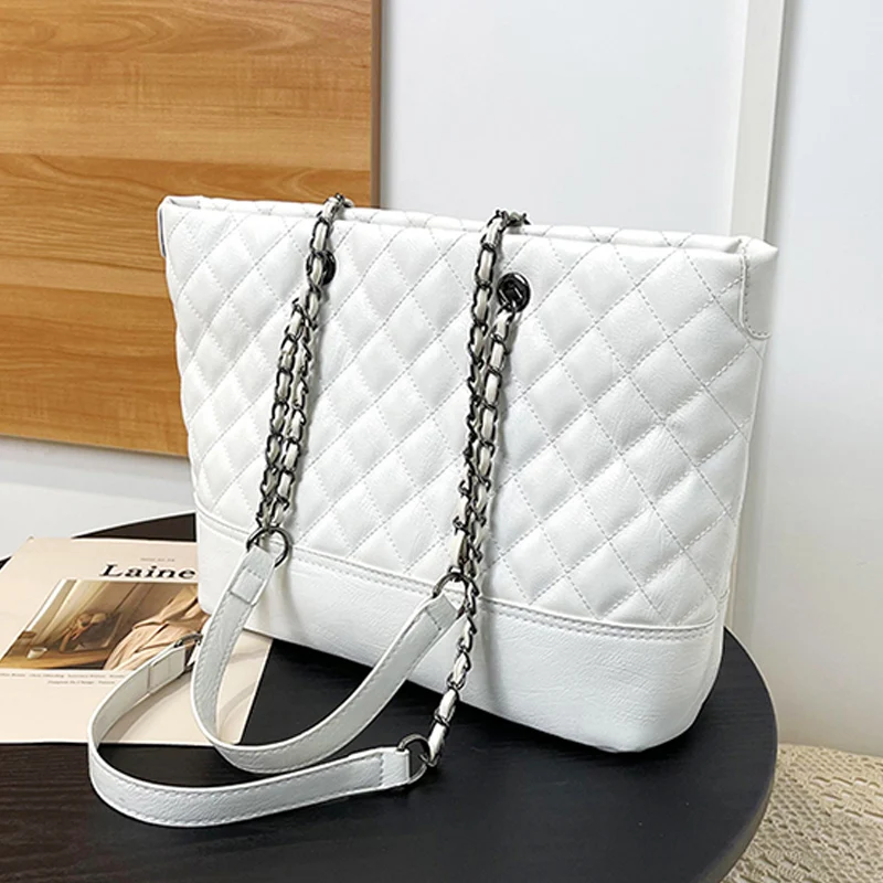 

2021 Winter New Lingge Tote Bags For Women High Quality PU Leather Ladies Shoulder Bag Brand Designer Handbags Hot Sale Totes