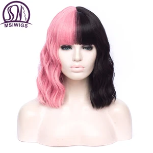 Парики MSIWIGS, короткие двухцветные, черные, розовые, красные, фиолетовые, для косплея, синтетические, волнистые, для белых женщин