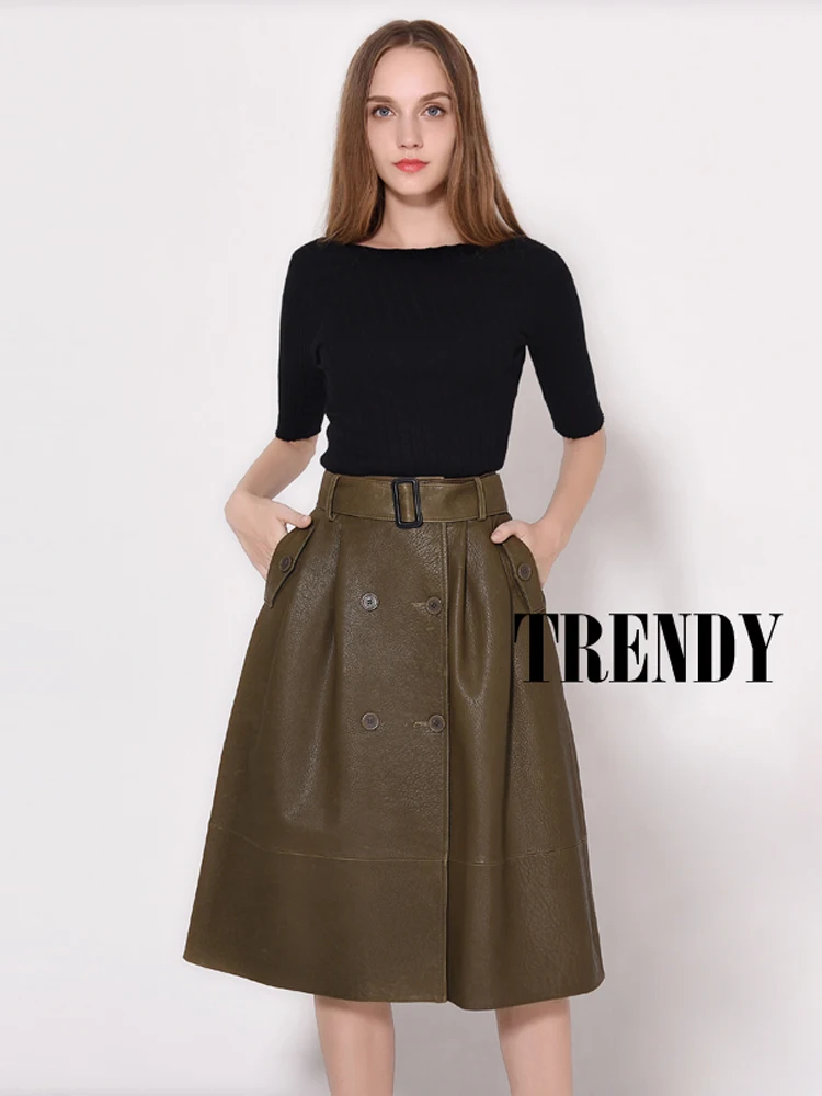 

Autumn and winter leather skirt women's fashion sheepskin bubble leather skirt