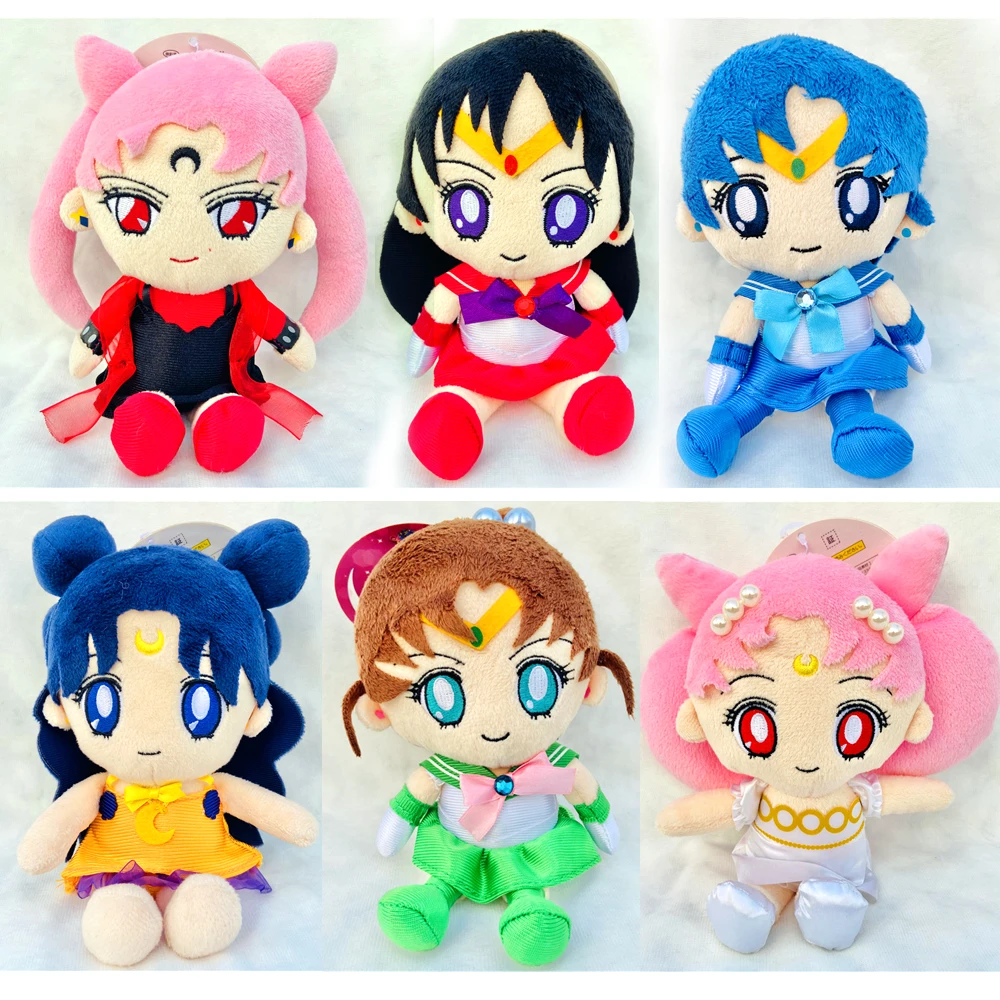 18cm Sailor Moon Queen Serenity Sailor Chinbi moon Venus Jupiter Mercury Uranus Pluto Mars Plush Dolls for Birthday Gift athemis anime sailor moon makoto kino sailor jupiter cosplay costume custom made dress high quality