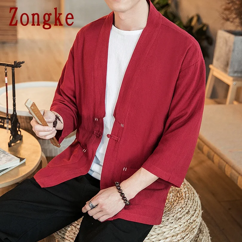 

Zongke Solid Summer Kimono Cardigan Men Jacket Japanese Kimono Man Streetwear Summer Jacket Men Kimono Jacket M-5XL 2021 New