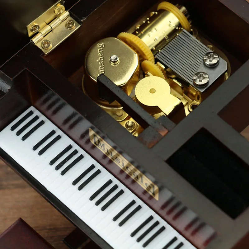 Деревянный большой рояль в форме скамейки музыкальная шкатулка винного цвета