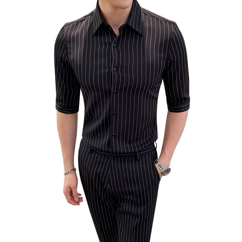 

2021 single breasted suit white striped suit man slim