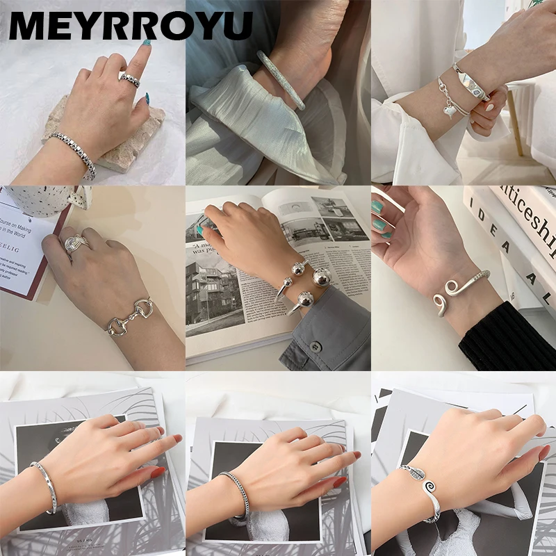 

MEYRROYU Sterling Silver 2021 New Trendy Retro Punk Bangle Fashion High-end Distressed Handmade Opening Jewelry For Women Party