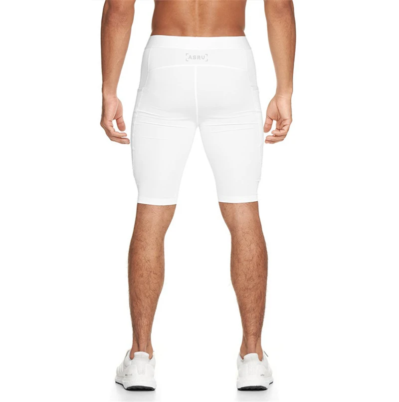 

Men Summer Fitness Shorts Elastic Waist Compression Tight Shorts Sports Trousers Gym Tight Cycling Shorts Side Pocket Shorts