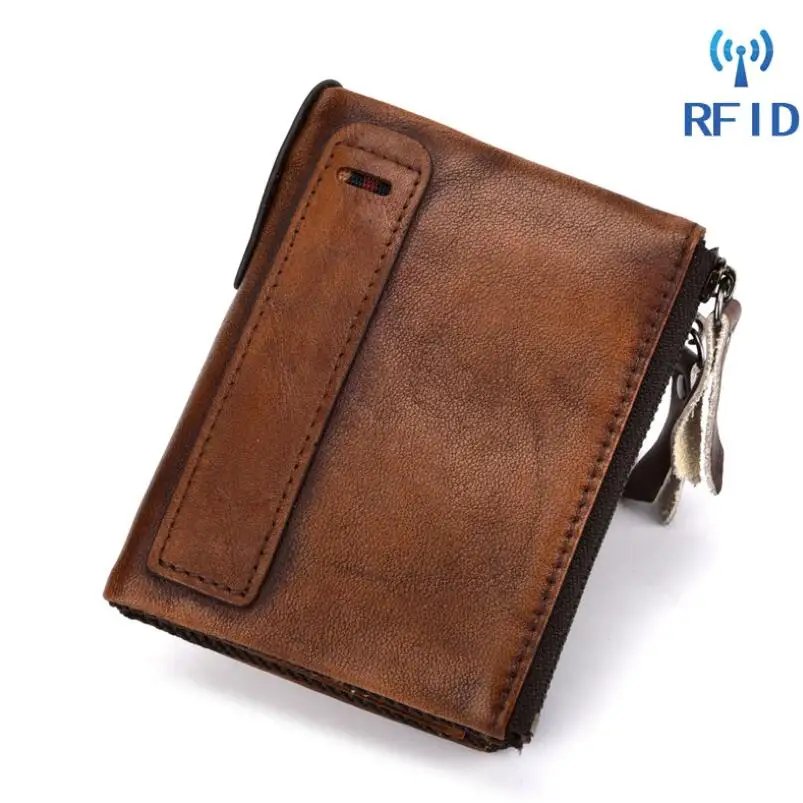 CHSANATO Анти Rfid держатель для карт Чехол для мужчин коровья кожа бумажник мужской двойной молнии портмоне водительские права Обложка - Цвет: X9100 Brown