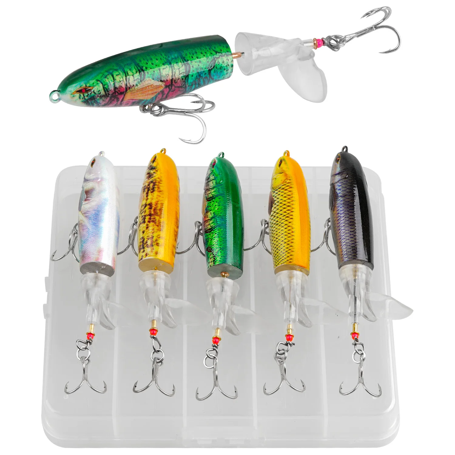 

5 шт./коркор. Topwater рыболовная приманка, вращающийся мягкий хвост, гольян, кренкбейт, свимбейт, искусственная приманка с тройными крючками для окуня