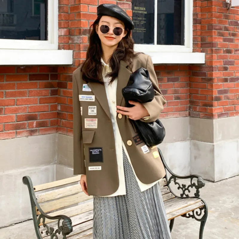 

LANMREM Women Big Size Blazer Notched Neck Long Sleeve Loose Fit Female Jacket Fashion Tide Spring And Autumn 2021 2E1807