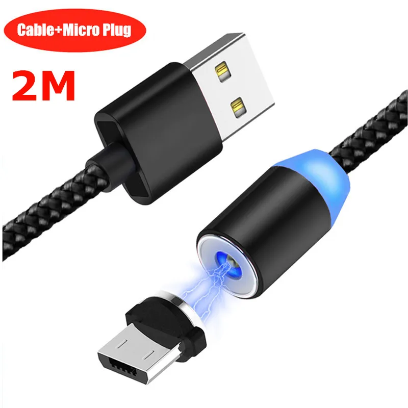 2M Black Micro Cable Магнитный кабель Micro USB NiSi 1 м 2 м для Xiaomi samsung Galaxy Note6/5/4/3/J3/J5/J7/A3/A5/A7 LG светодиодный магнитный кабель для быстрой зарядки - Цвет: 2M Black Micro Cable