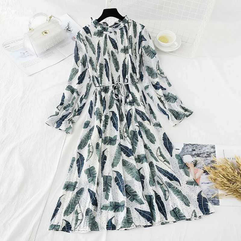 Женское Плиссированное шифоновое платье Повседневное средней длины с