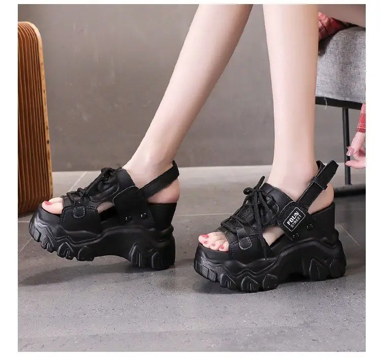 

Slope heel sandals female summer new style all-match thick-soled inner heightening sneakers platform Roman shoes high heels X810
