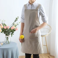 simple solid color cotton and linen kitchen flower shop bakery overalls apron coverall a piece