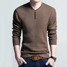 Мужской свитер с пуговицами, однотонный трикотажный свитер с длинным рукавом, размера плюс, уличная одежда, 2021