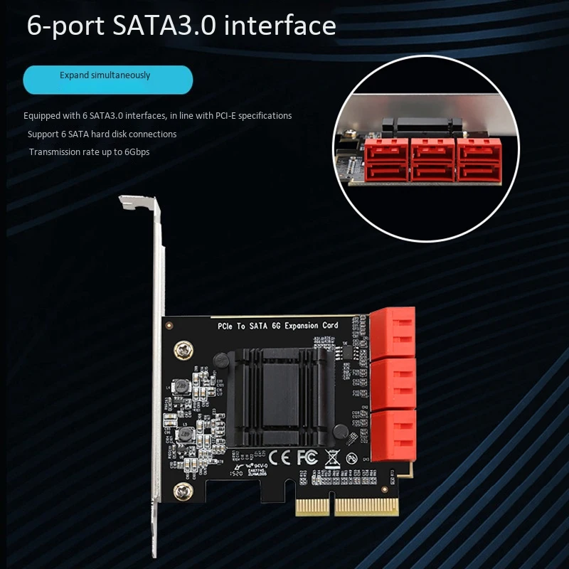 

6 Ports SATA 3.0 To PCIe Expansion Card PCI Express SATA Adapter SATA 3 Converter with Heat Sink for Computer