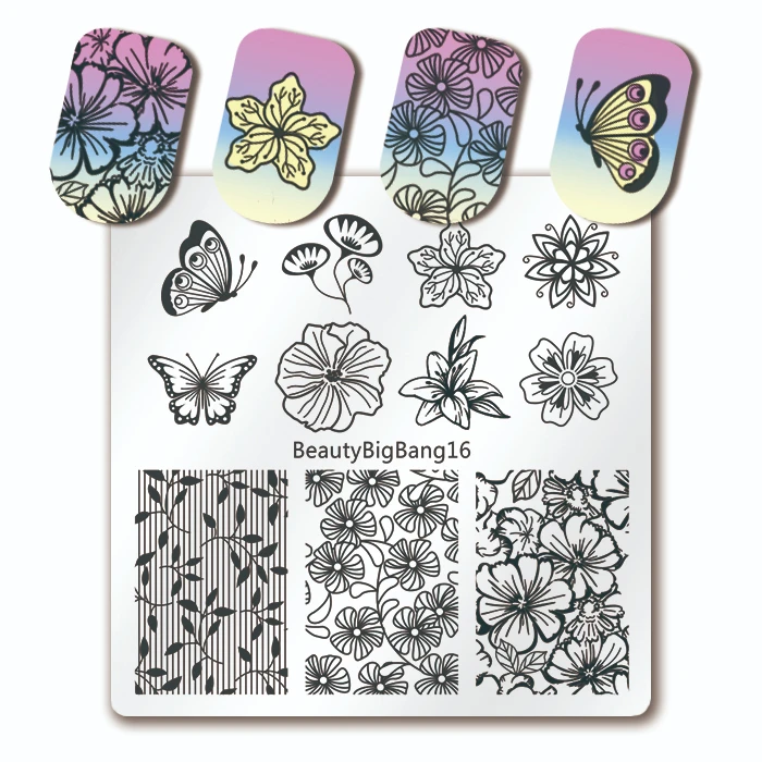 BeautyBigBang 6*6 см квадратные пластины для штамповки ногтей кружева цветок дизайн
