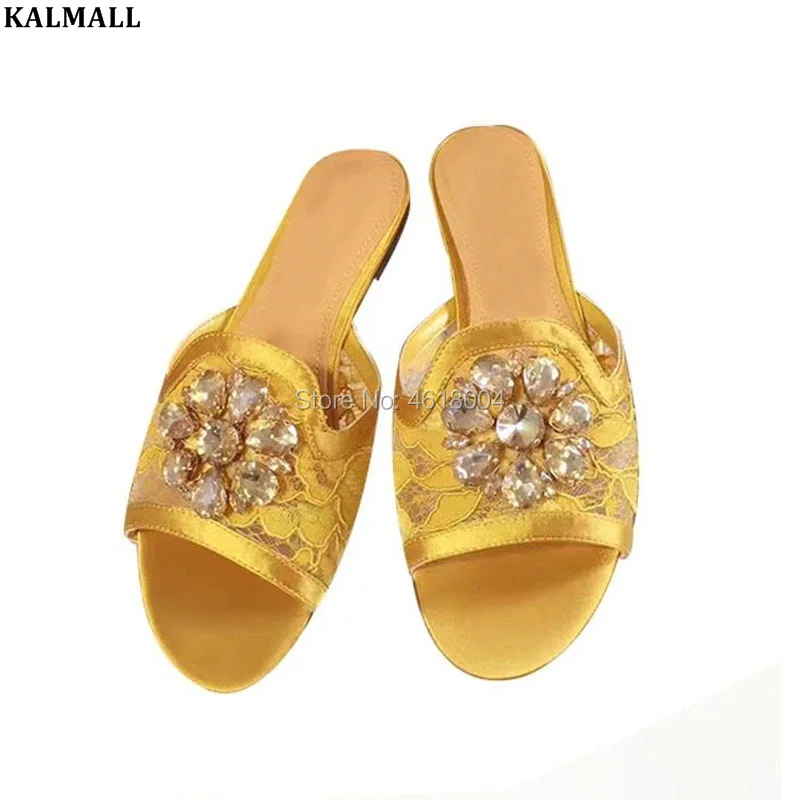 Женские повседневные шлепанцы KALMALL с кружевом и кристаллами | Обувь