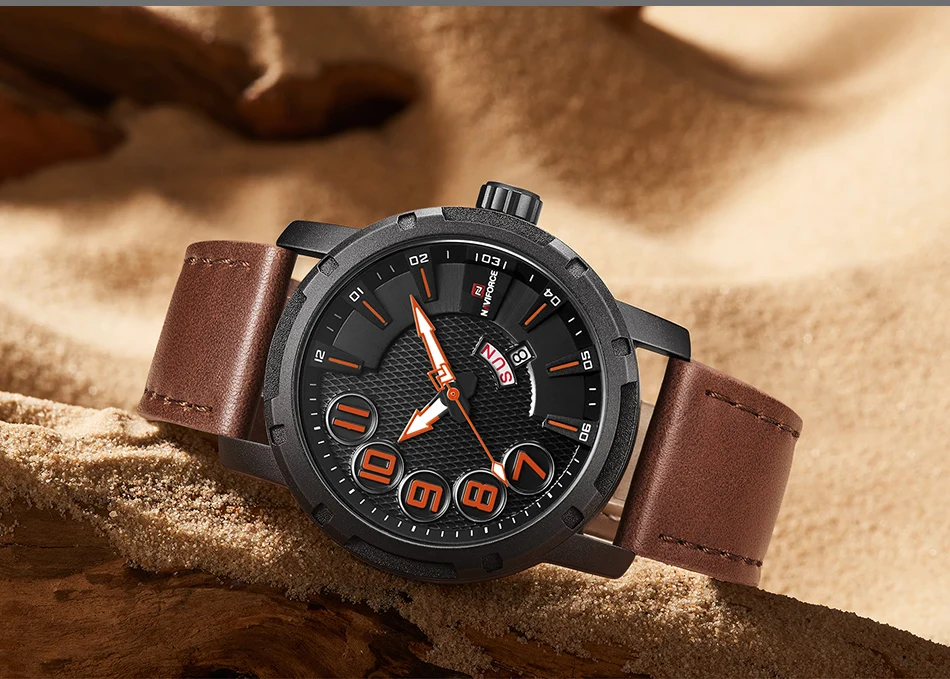 NAVIFORCE Лидирующий бренд мужские спортивные часы мужские Уникальные Роскошные Кварцевые часы с датой мужские кожаные армейские военные водонепроницаемые наручные часы