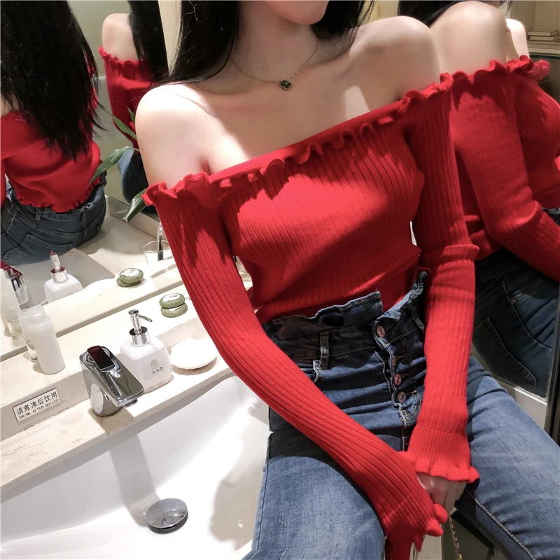 Новые Модные женские сексуальные топы с открытыми плечами и длинным рукавом